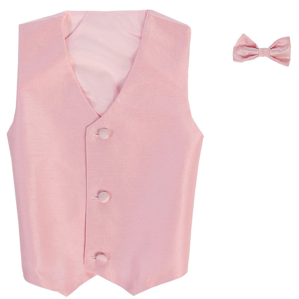 Lito Big Boys Pink Poly Silk Vest Bowtie Special Occasion Set 8-14 - SophiasStyle.com